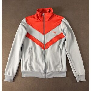 Vintage Puma Mens Iconic Track Jacket Gray and Red Color Block Full Zip Small